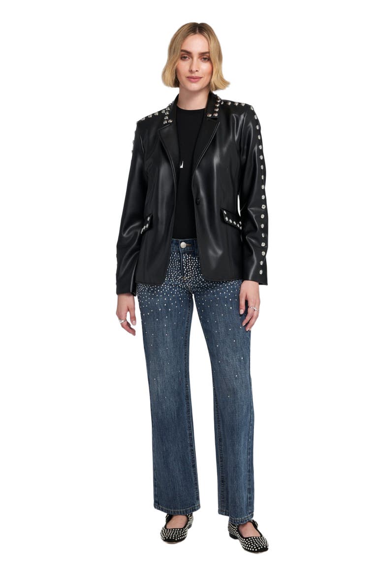 Studded Faux Leather Blazer, Main, color, Black