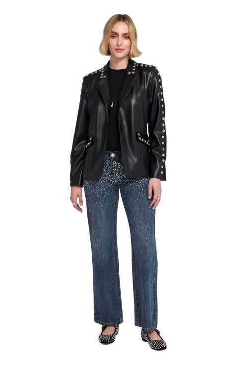 Studded Faux Leather Blazer