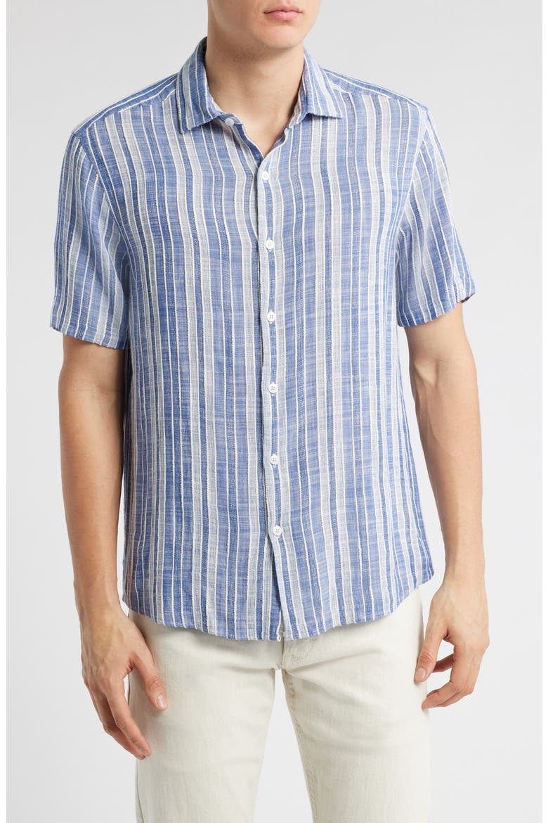 Penning Stripe Short Sleeve Button-Up Shirt, Main, color, BLUE
