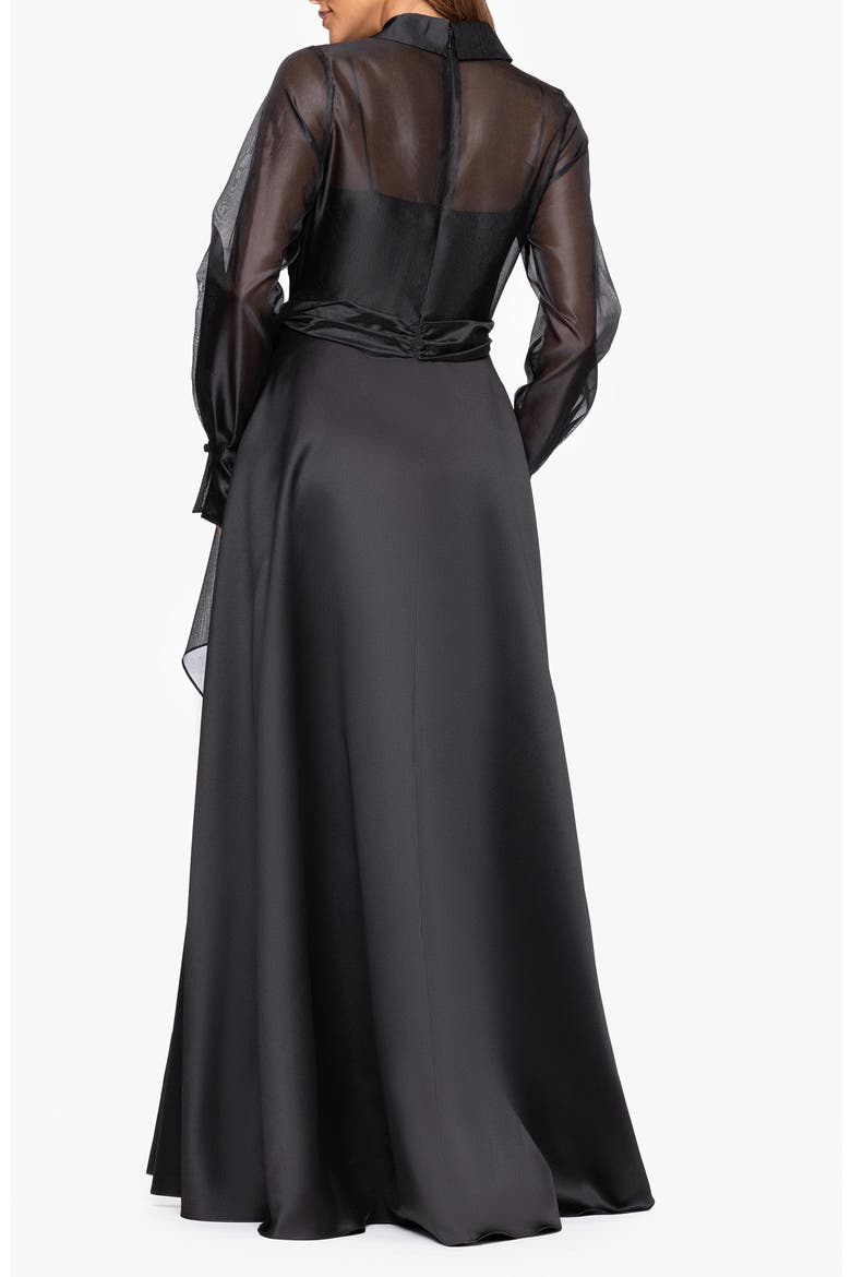 Long Sleeve Organza A-Line Gown, Alternate, color, BLACK