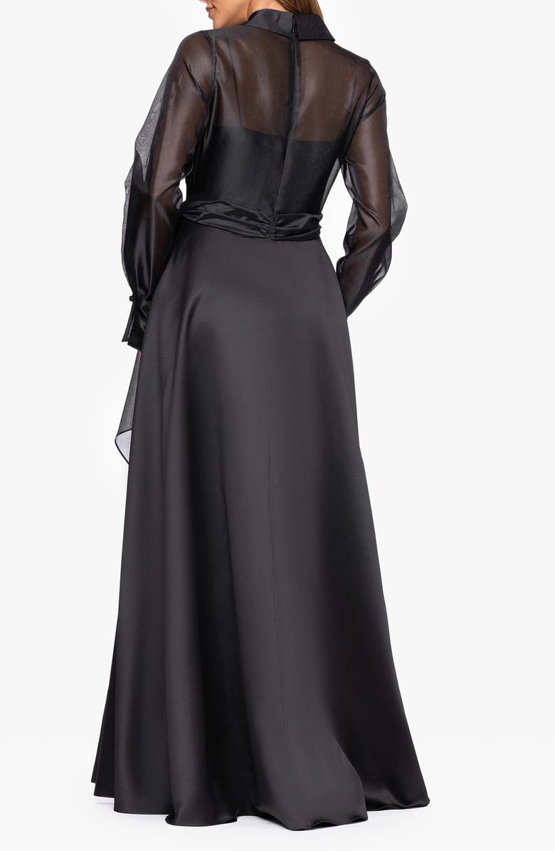Xscape Evenings Long Sleeve Organza A-Line Gown, Alternate, color, Black