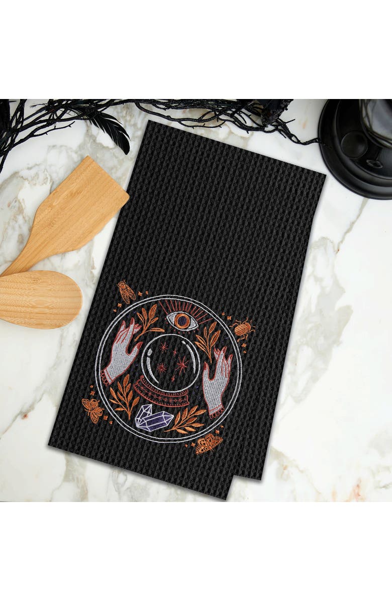 C&F Home Magic Crystal Ball Halloween Embroidered Cotton Waffle Weave Kitchen Towel, Alternate, color, Black