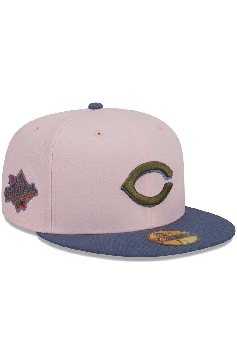 New Era Men's New Era Pink/Blue Cincinnati Reds Olive Undervisor 59FIFTY Fitted Hat, Main, color, Pink