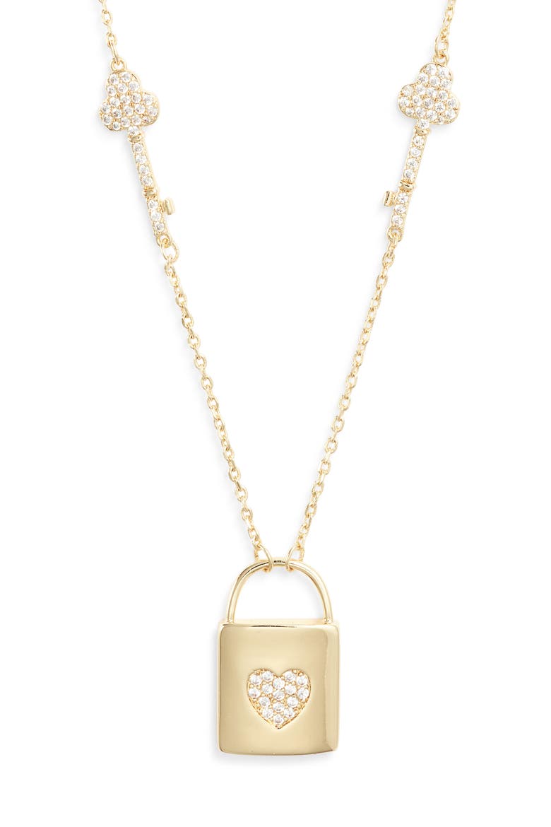 Gift Boxed Pavé Cubic Zirconia Locket Pendant Necklace, Alternate, color, CLEAR- GOLD