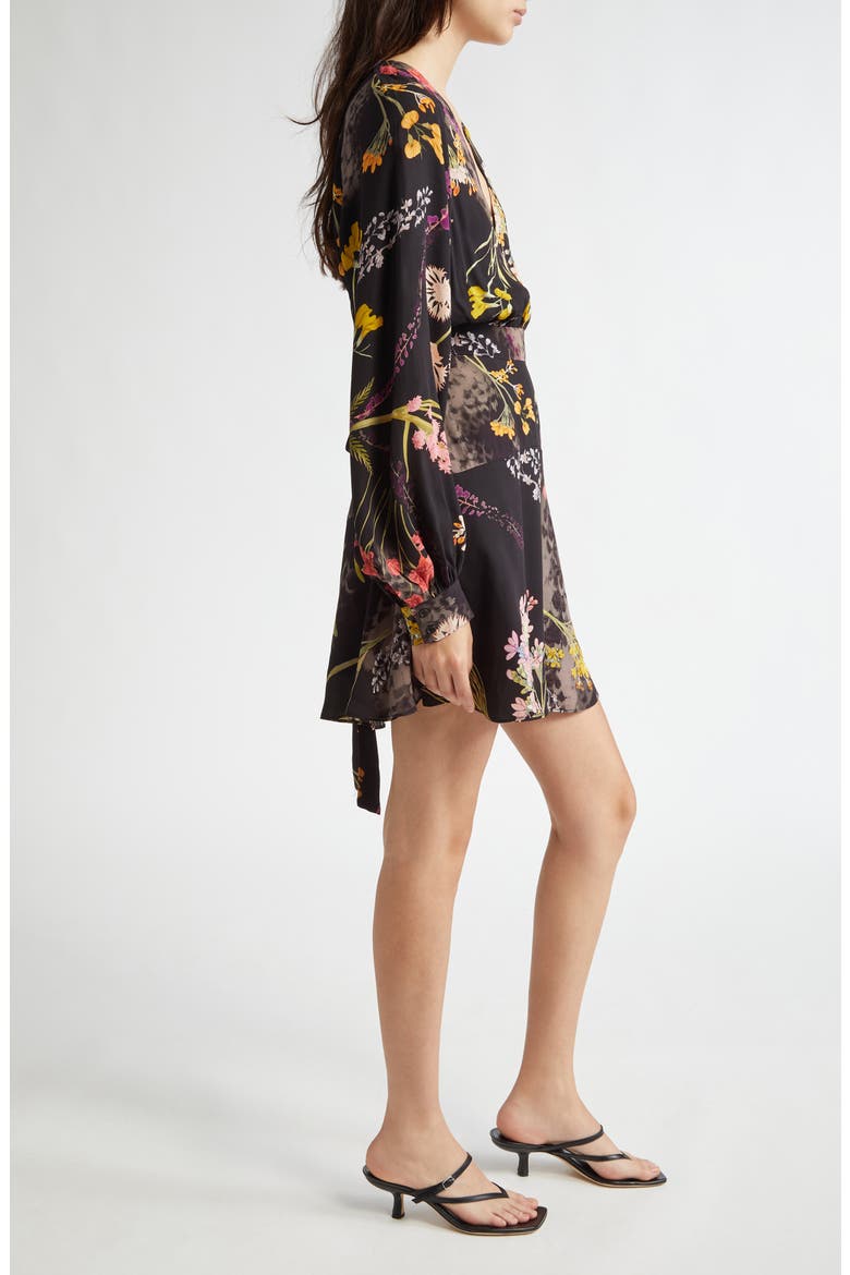 Keira Floral Long Sleeve Minidress, Alternate, color, BLACK