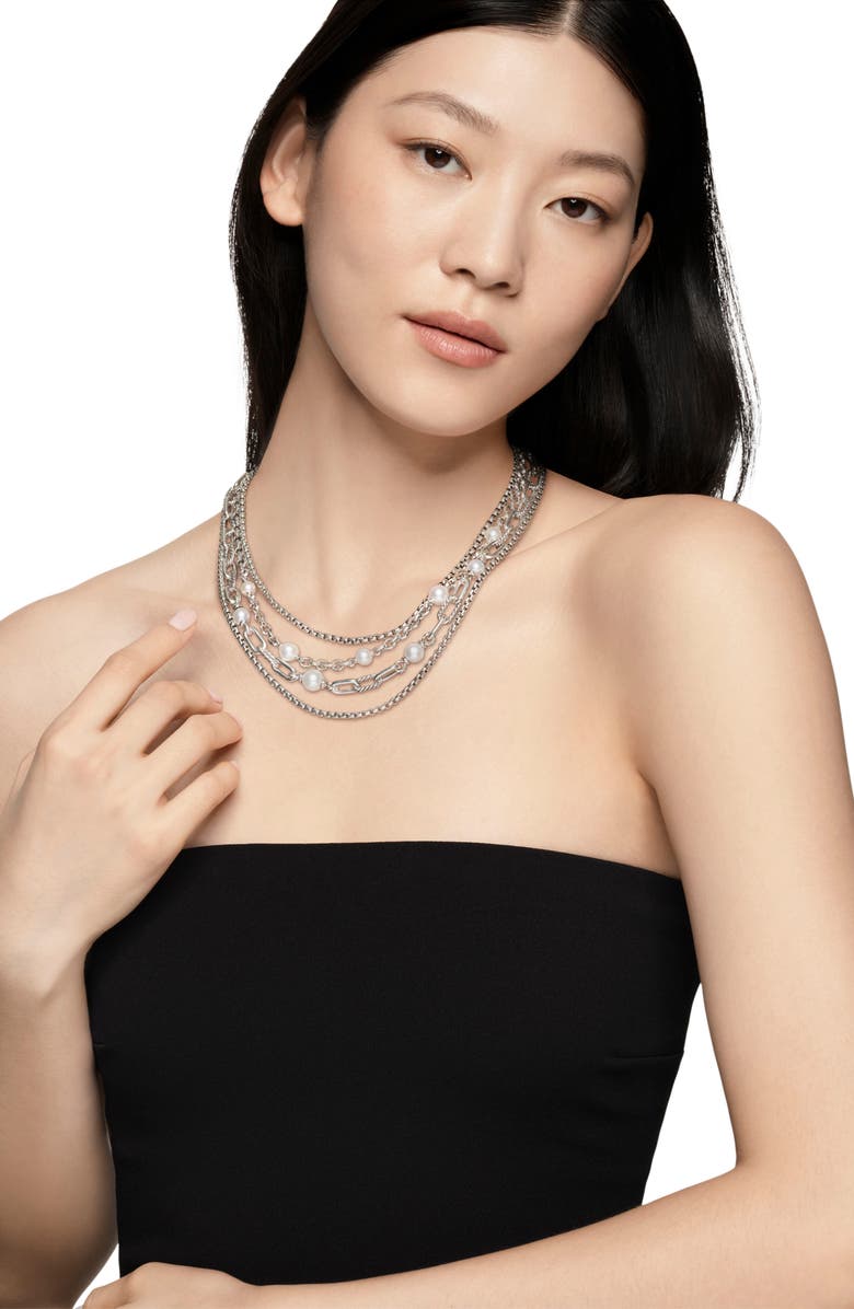 David Yurman DY Madison<sup>®</sup> Pearl Multi Row Chain Necklace in Sterling Silver with Pearls, Alternate, color,