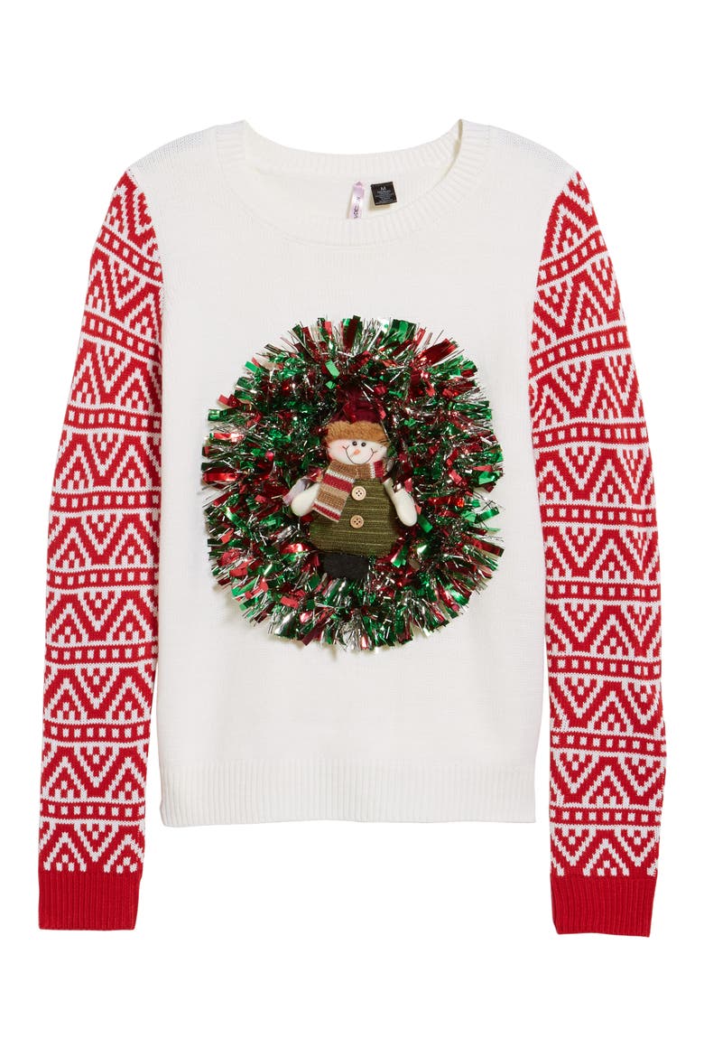 Snowman Wreath Sweater, Alternate, color, SNOWMAN WREATH