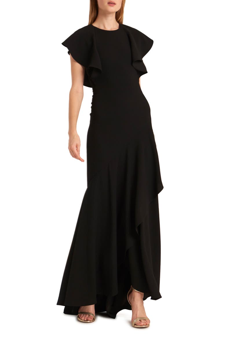 Open Back Satin Crepe Evening Gown, Main, color, JET