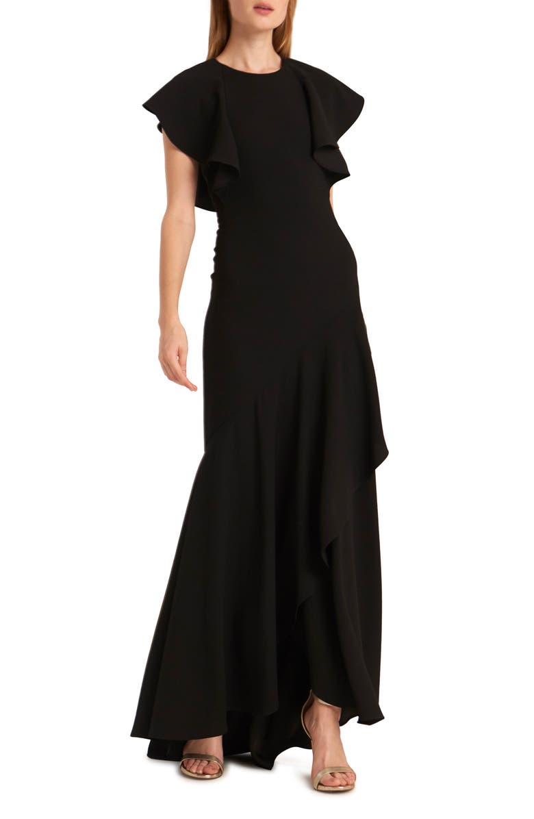 ML Monique Lhuillier Open Back Satin Crepe Evening Gown, Main, color,