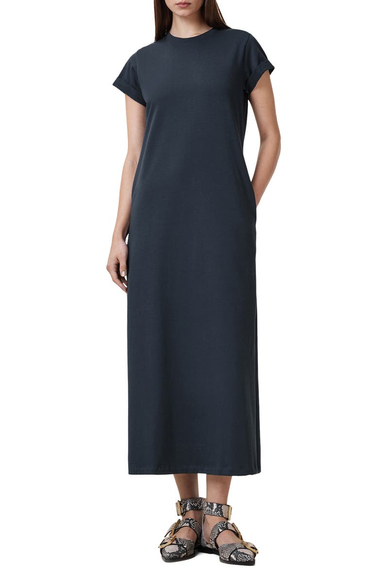 AllSaints Anna T-Shirt Maxi Dress, Main, color, Black Oyster Blue