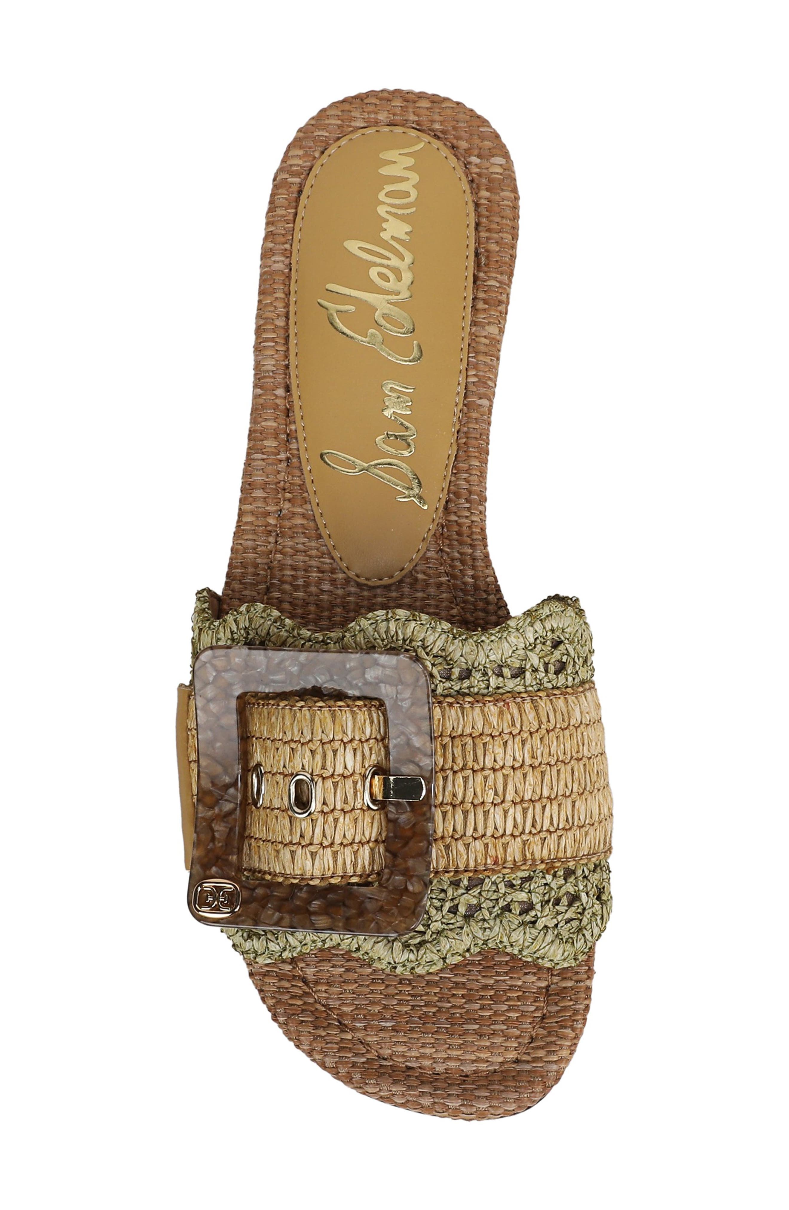 Sam Edelman Bambi Raffia Buckle Slide Sandal, Alternate, color, Washed Sage/ Amber Tan