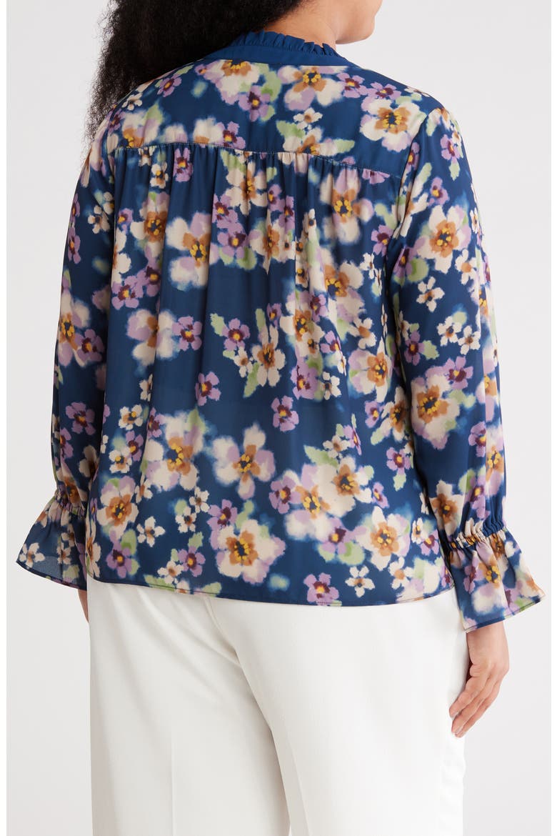Ruffle Long Sleeve Top, Alternate, color, INDIGO/ GINGER