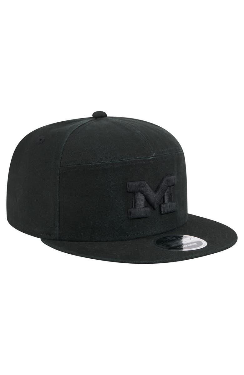 New Era Men's New Era Black Michigan Wolverines Adventure Canvas Split Panel 9FIFTY Snapback Hat, Alternate, color,