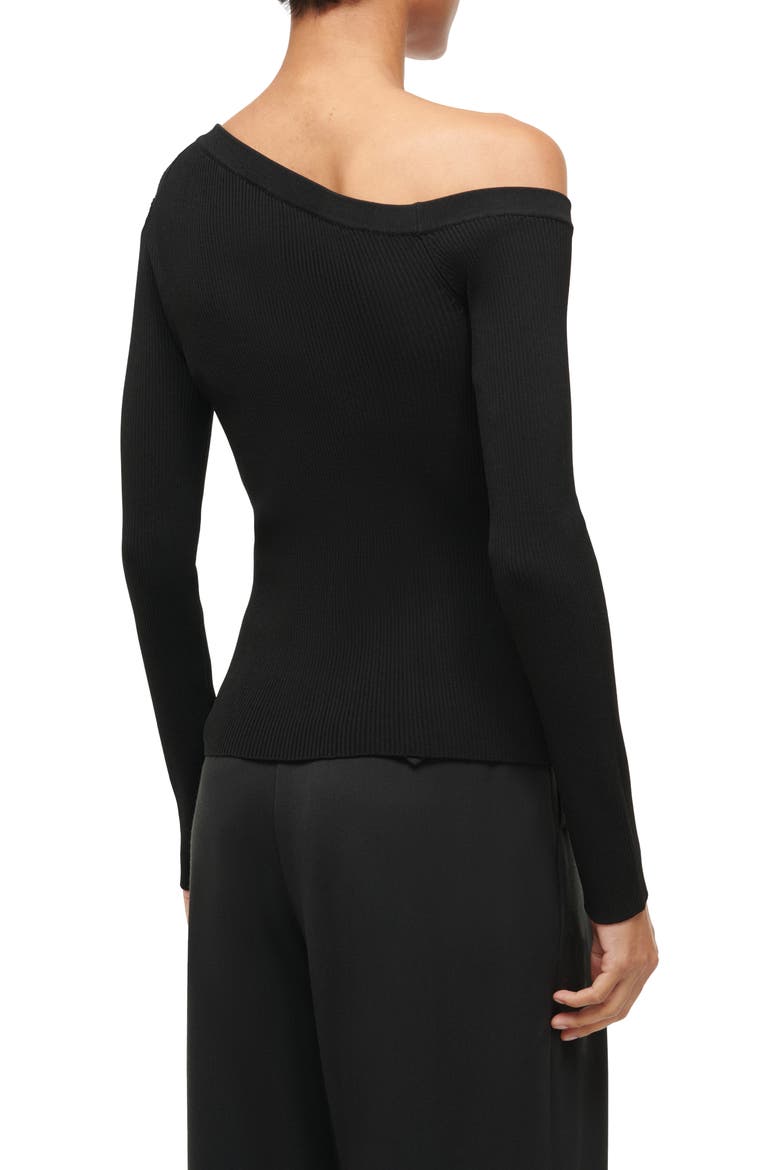Craftsman One-Shoulder Rib Cardigan, Alternate, color, BLACK
