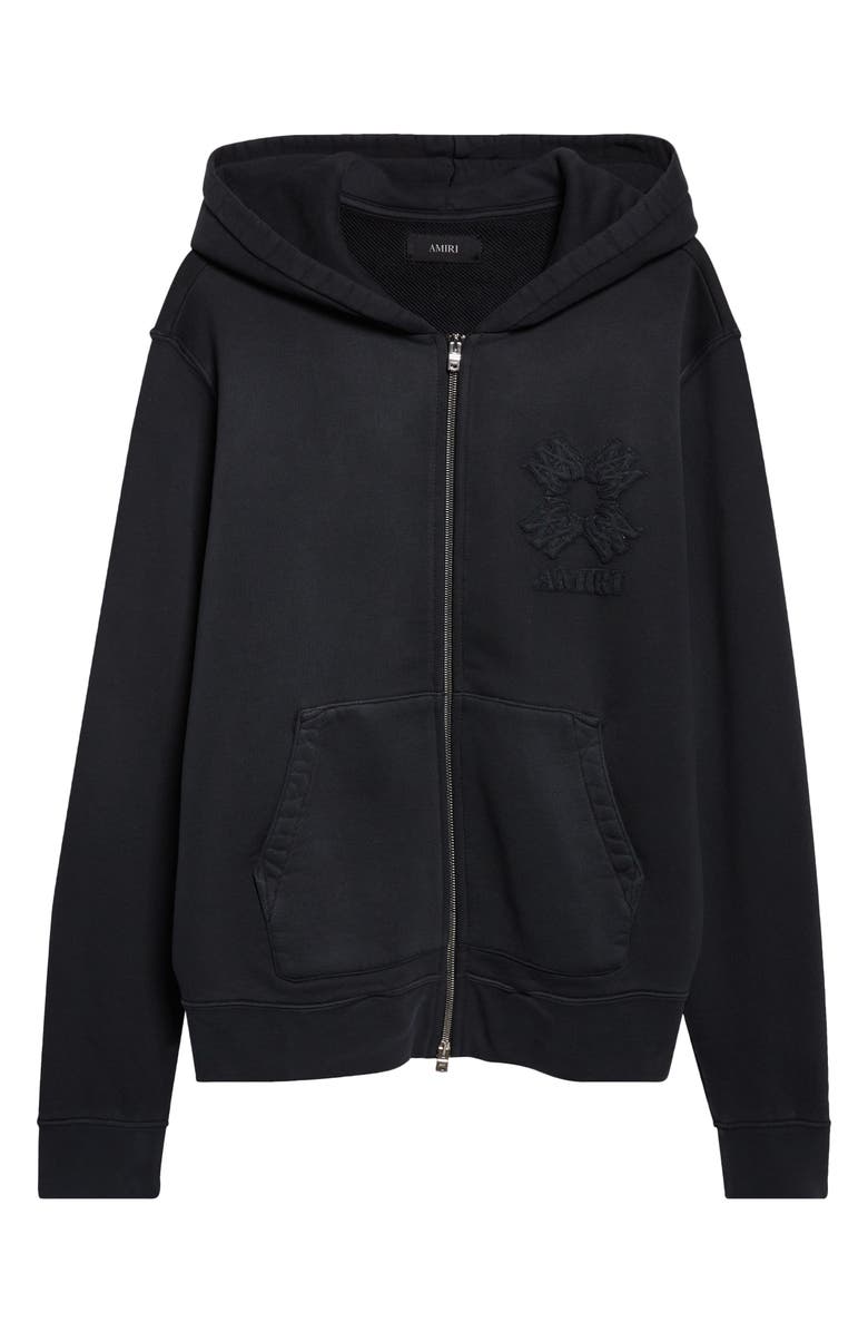 AMIRI MA Quad Appliqué Cotton Zip-Up Hoodie, Main, color, Black