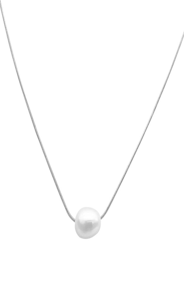 Adornia White Rhodium Plated 10mm Freshwater Pearl Pendant Necklace, Main, color, White/ Silver