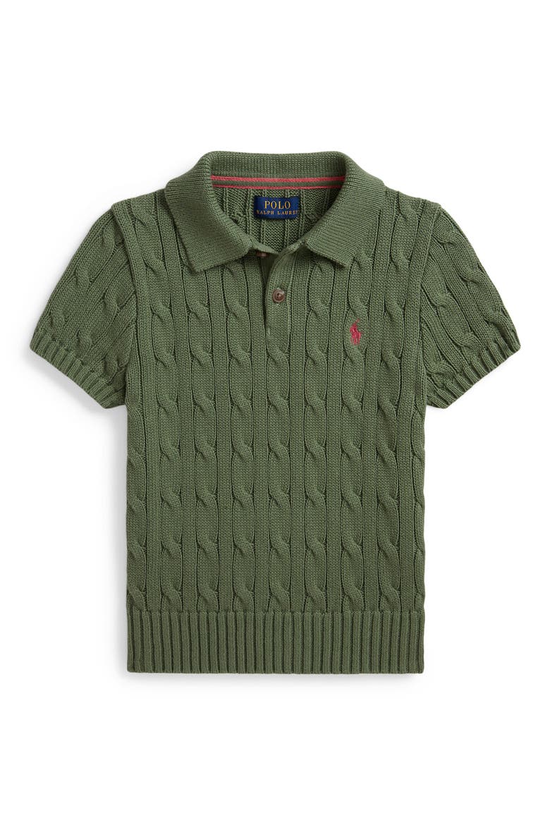 Kids' Cable Short Sleeve Cotton Sweater, Main, color, CARGO GREEN