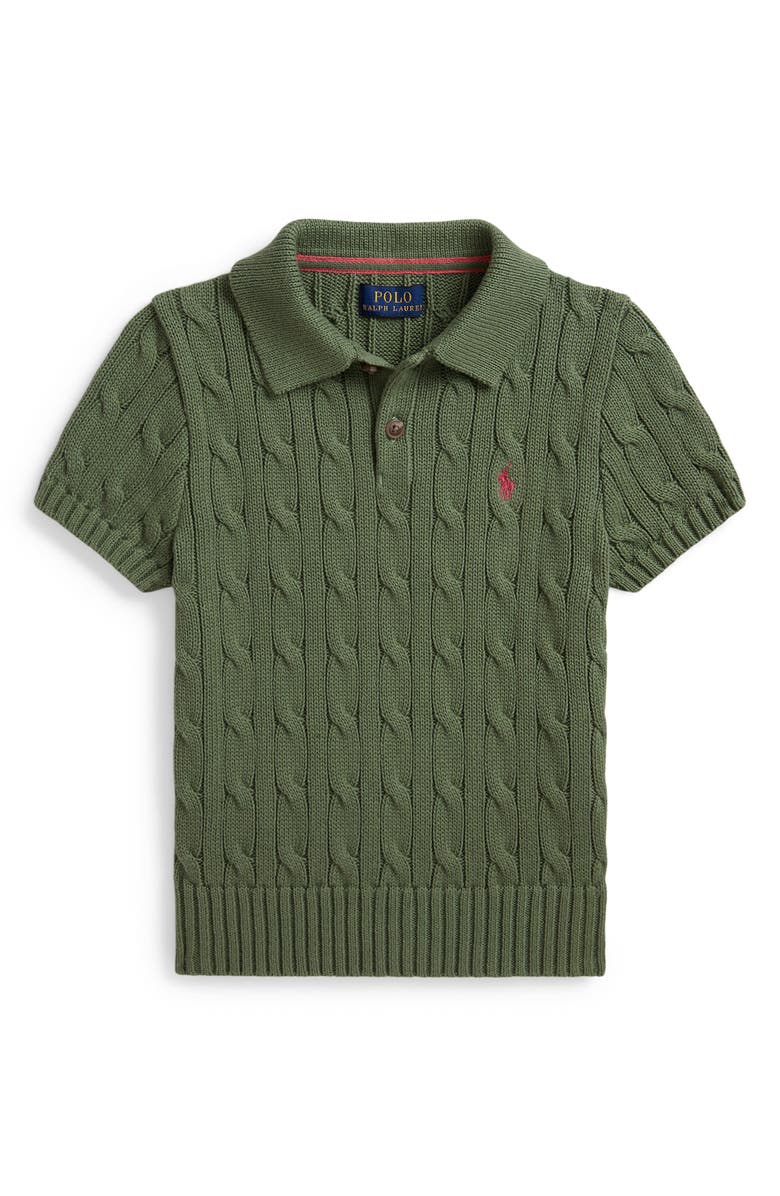 Polo Ralph Lauren Kids' Cable Short Sleeve Cotton Sweater, Main, color, Cargo Green
