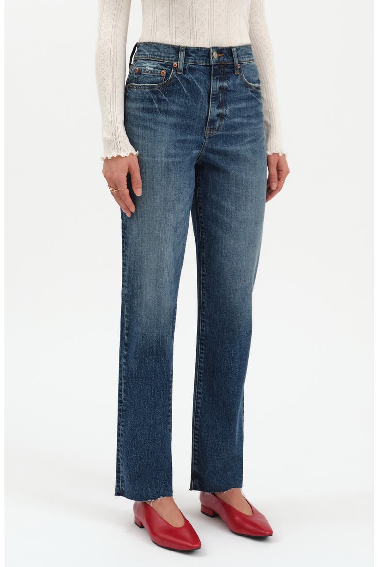 Sundaze Raw Hem High Waist Crop Straight Leg Jeans, Alternate, color, AUTHENTIC
