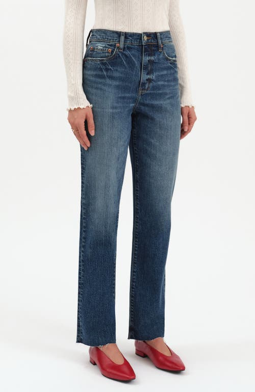 Daze Sun Raw Hem High Waist Crop Straight Leg Jeans In Blue