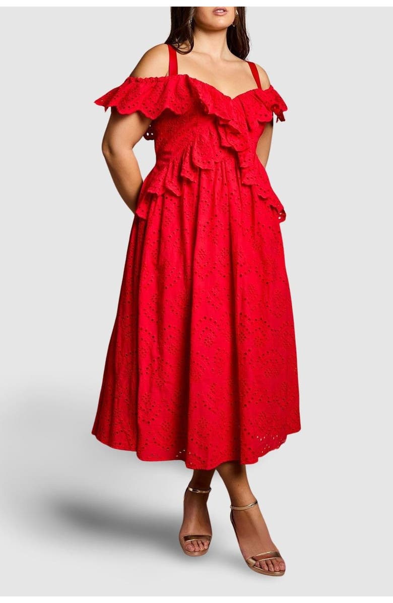 Coast Plus Broderie Midi Dress, Alternate, color, Red