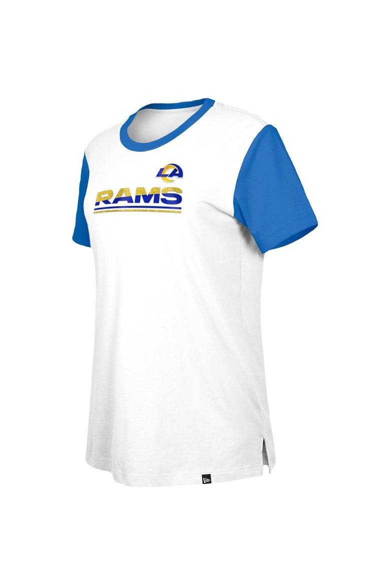 Women's New Era  White/Royal Los Angeles Rams Third Down Colorblock T-Shirt, Alternate, color, White