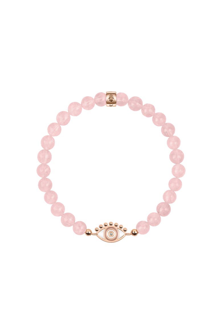 Emotional Healing Rose Quartz Evil Eye Charm Bracelet, Main, color, Pastel Pink