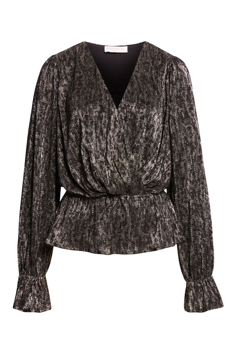 Jean Metallic Lamé Faux Wrap Top, Alternate, color, BLACK ANIMAL LAME