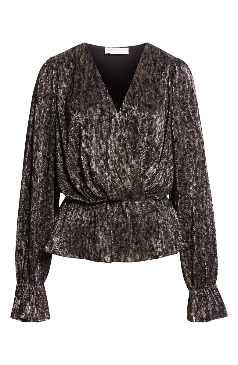 Ramy Brook Jean Metallic Lamé Faux Wrap Top, Alternate, color, Black Animal Lame