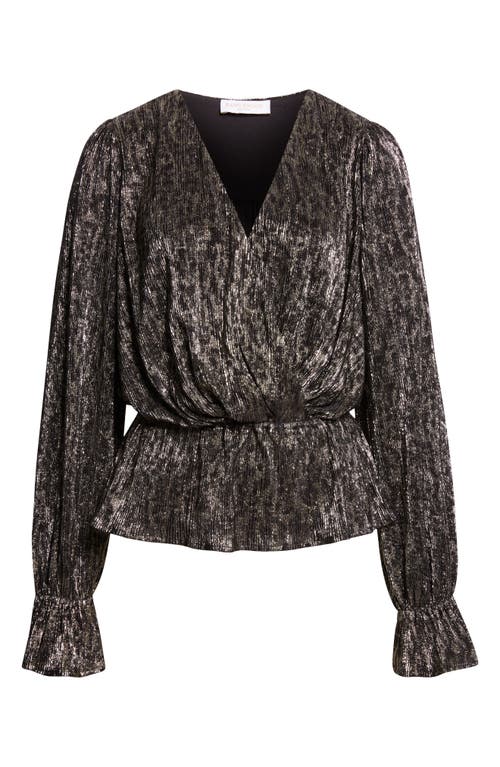 Ramy Brook Jean Metallic Lamé Faux Wrap Top In Black