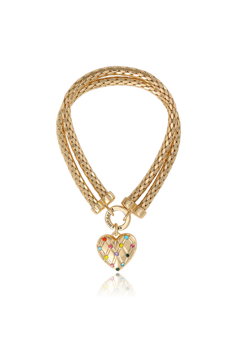 Juicy Couture Double Chain Heart Padlock Necklace, Gold-Tone with Rainbow Crystals, Main, color, Gold Tone