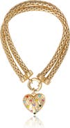 Juicy Couture Double Chain Heart Padlock Necklace, Gold-Tone with Rainbow Crystals