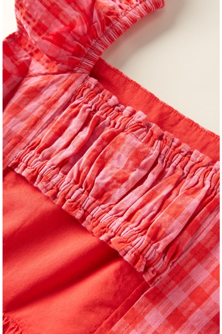 Kids' Gingham Flutter Romper, Alternate, color, RED LOLLIPOP- PINK GINGHAM