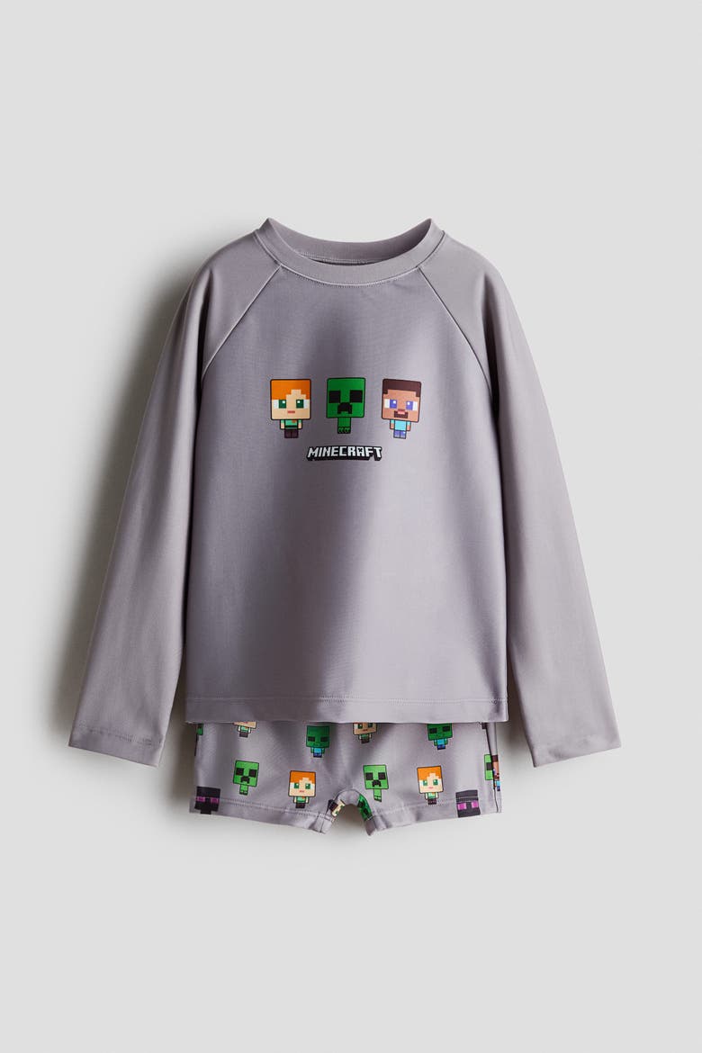Printed Swim Set, Main, color, Dark gray/Minecraft
