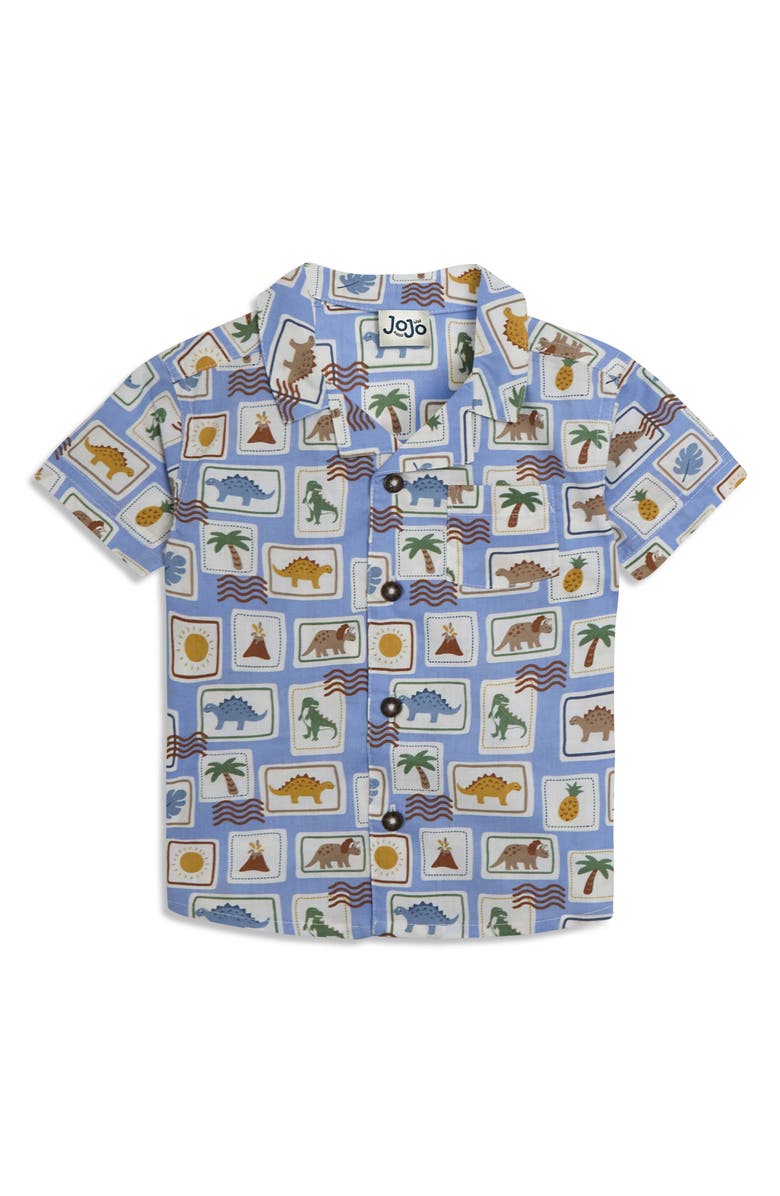 JOJO MAMAN BEBE Dino Stamp Cotton Button-Up Shirt & Shorts Set, Alternate, color, Khaki