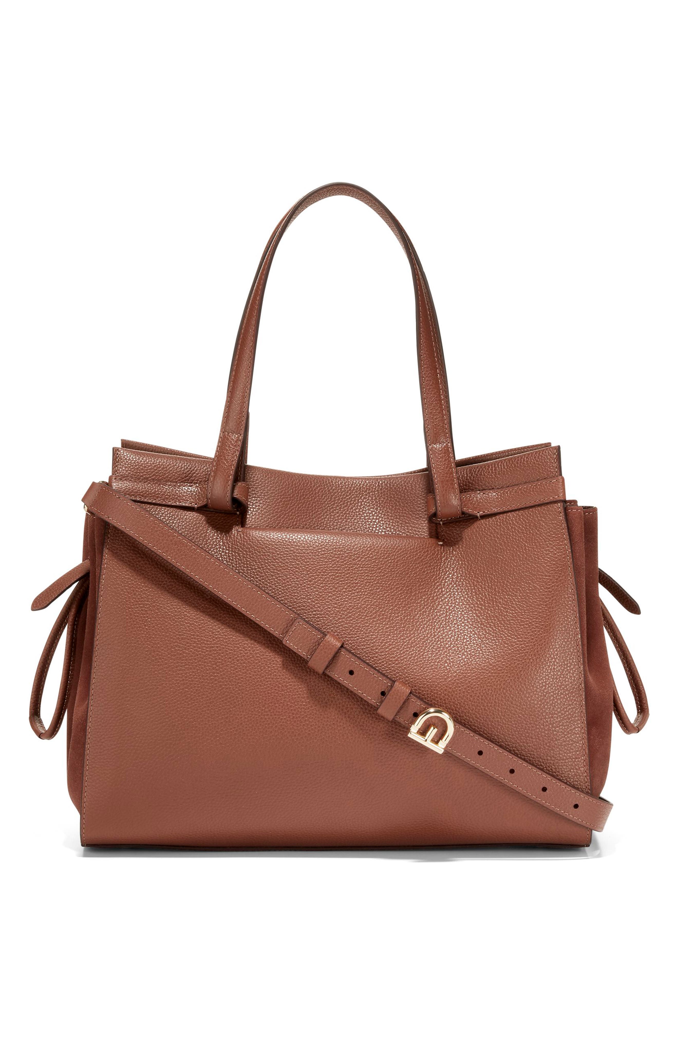 Grand Ambition Leather Cinched Satchel Bag, Alternate, color, DARK SEQUOIA
