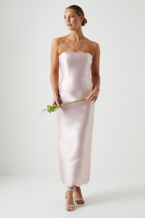 Scallop Twill Column Bridesmaids Dress
