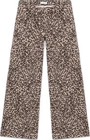 MANGO TEEN Leopard Print Patch Pocket Wide Leg Jeans