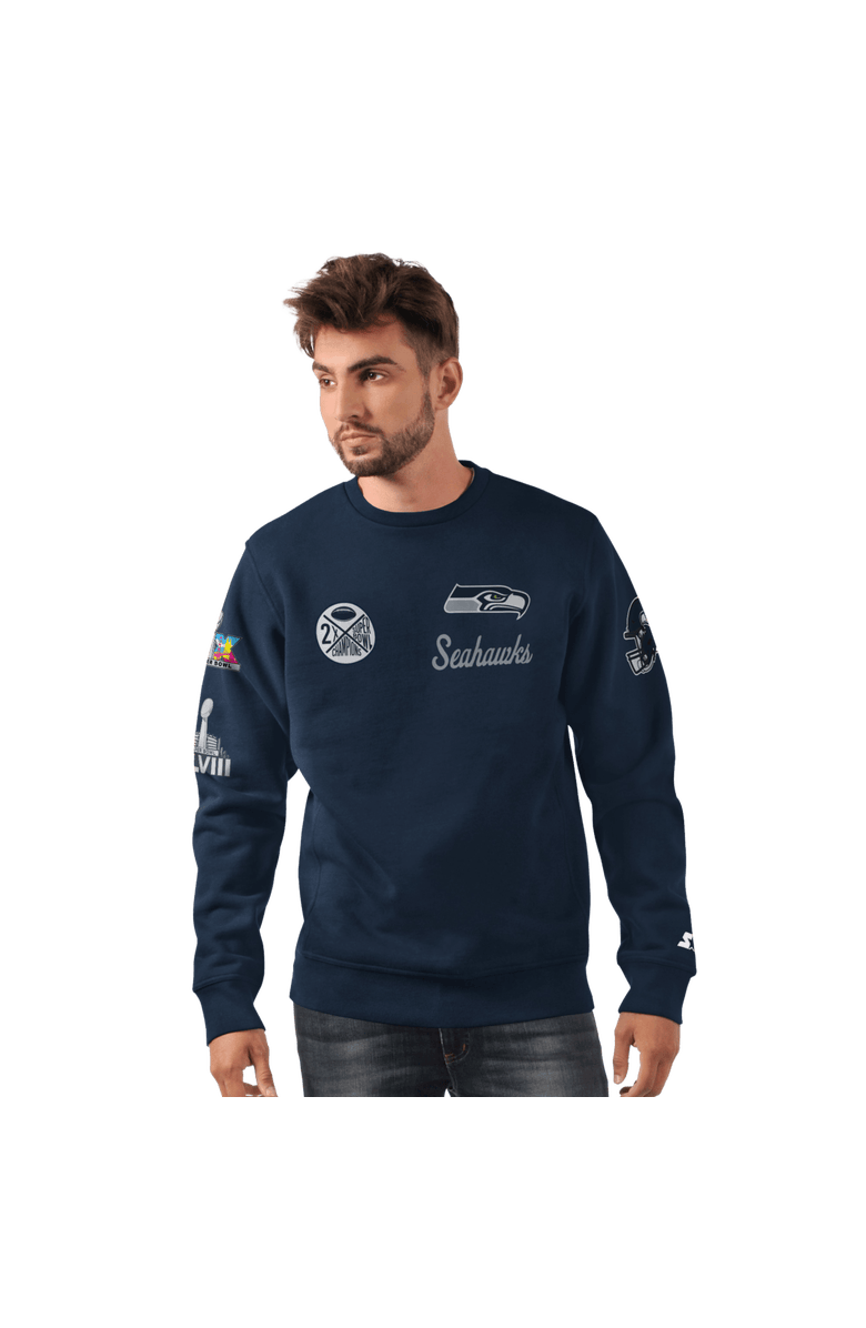 STARTER Men's Starter College Navy Seattle Seahawks Two-Time Super Bowl Champions Classic Fleece Sweatshirt, Main, color, College Navy