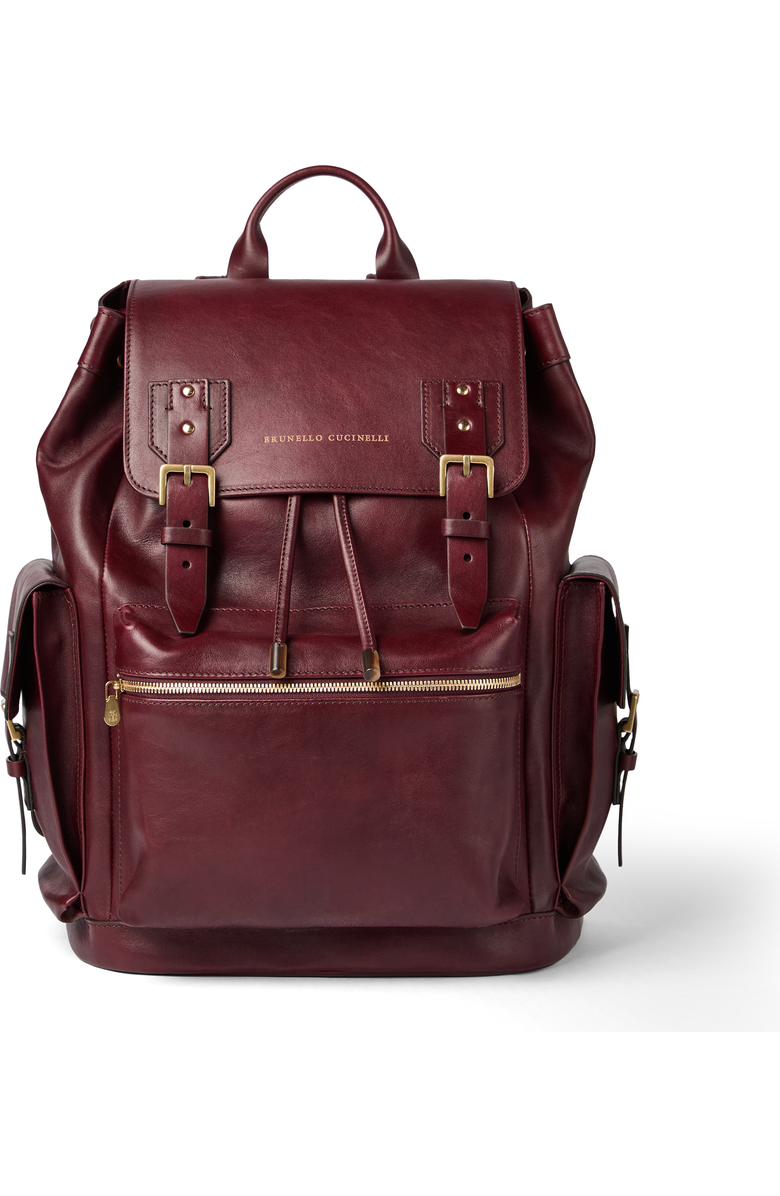 Brunello Cucinelli Calfskin backpack, Main, color, Burgundy