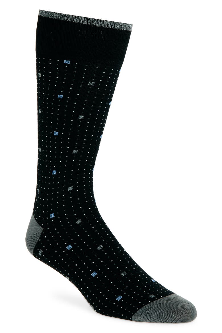 Geo Pattern Mercerized Cotton Blend Dress Socks, Main, color, BLACK