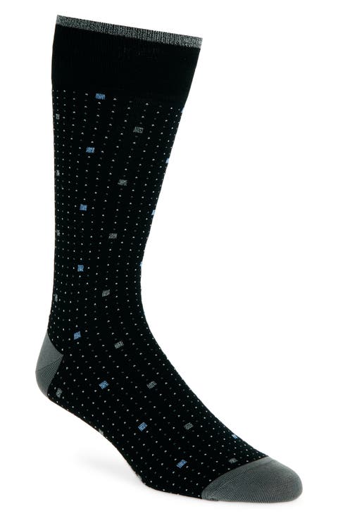 Geo Pattern Mercerized Cotton Blend Dress Socks