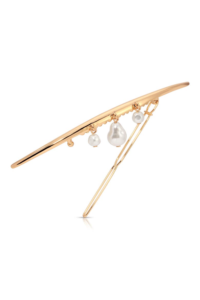 Mermaid Faux Pearl Barrette, Alternate, color, GOLD