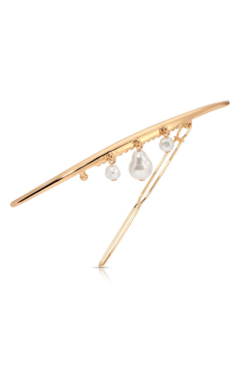 Ettika Mermaid Faux Pearl Barrette, Alternate, color, Gold