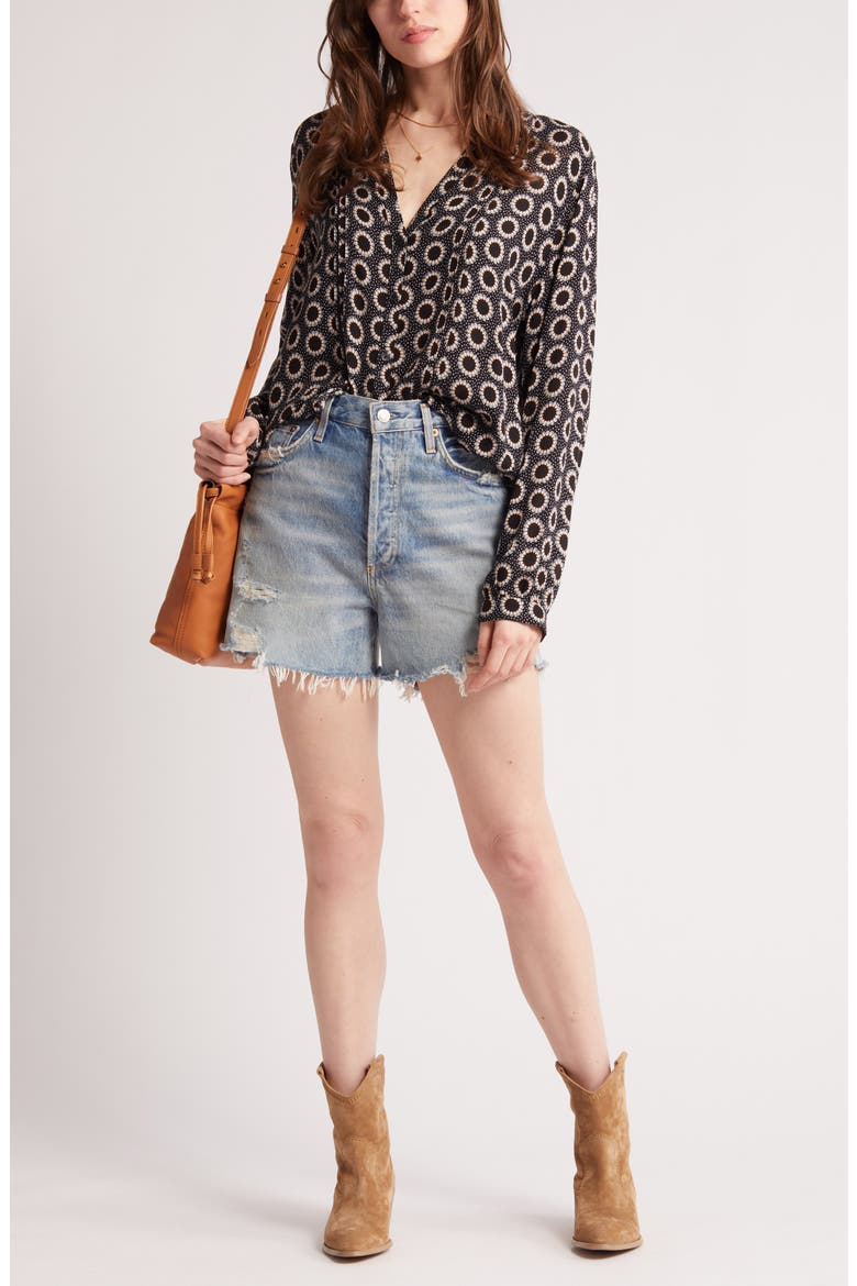 Pleated Long Sleeve Peasant Blouse, Main, color, BLACK LOU MEDALLION