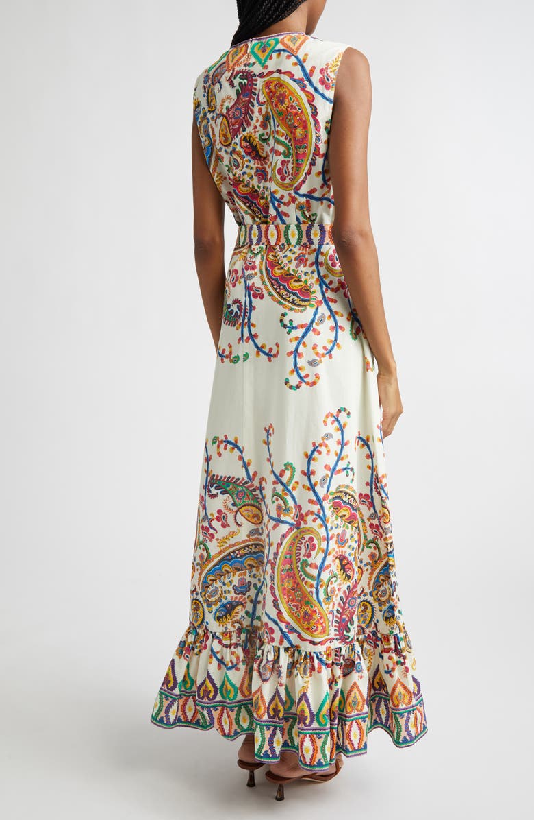 Etro Floral Paisley Belted Cotton Poplin Fit & Flare Dress, Alternate, color, Print On White Base