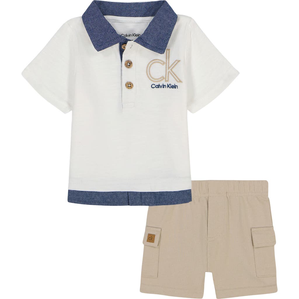 Calvin Klein Embroidered Knit Polo & Woven Shorts Set In White