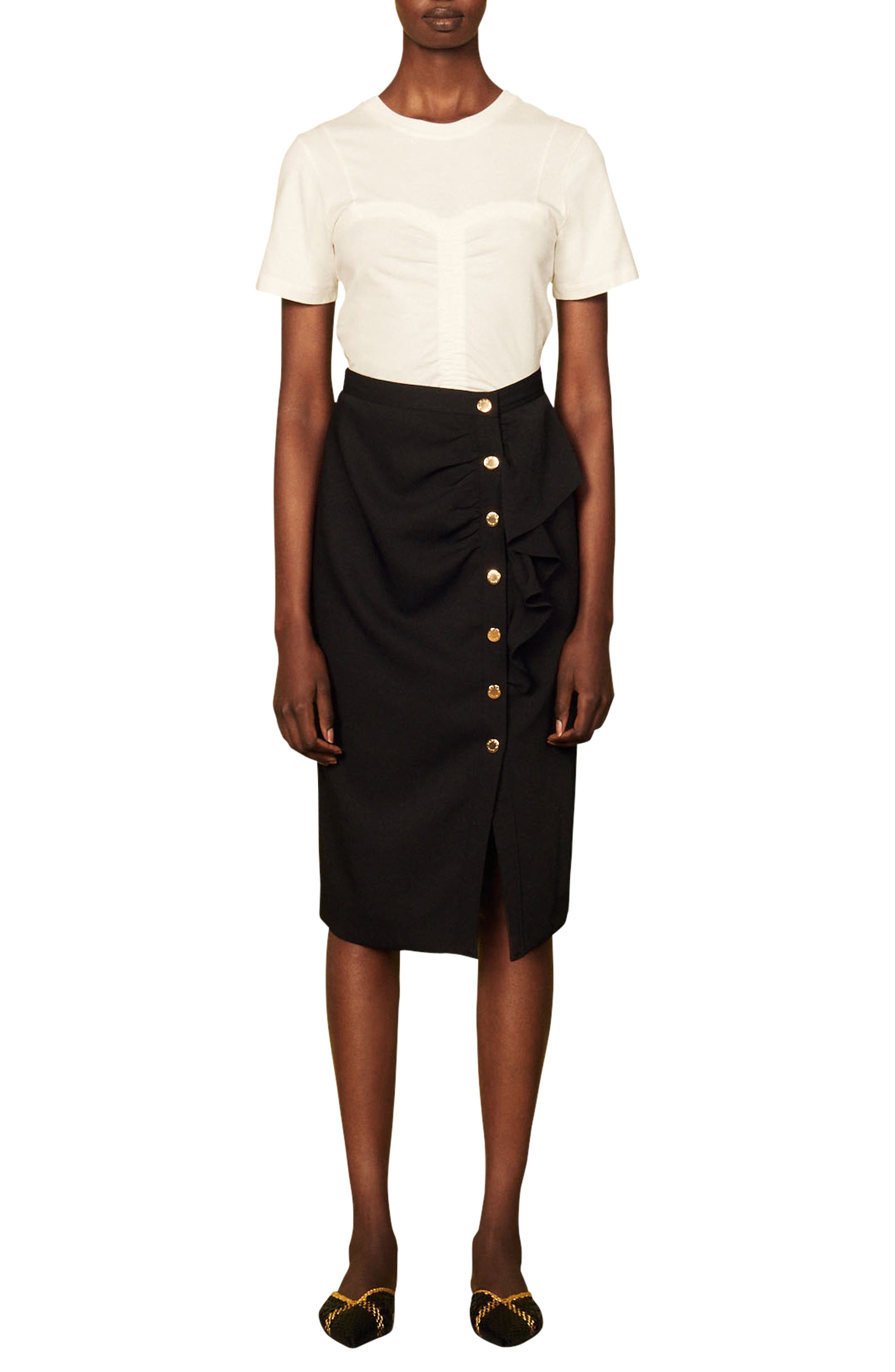 SANDRO Lisandre Ruched Button Skirt (Women) | Nordstrom