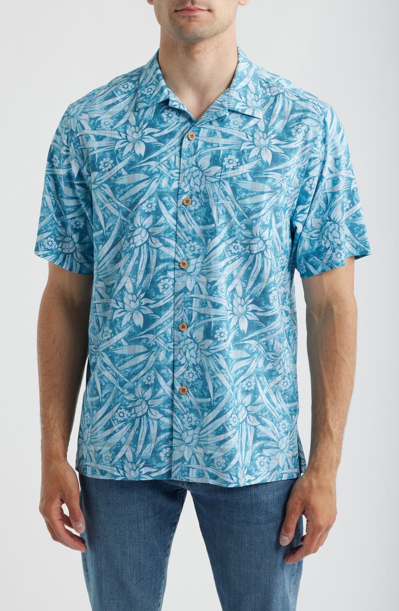 Tommy Bahama Coastal Ease Aqua Flora IslandZone<sup>®</sup> Camp Shirt, Main, color, Milky Blue