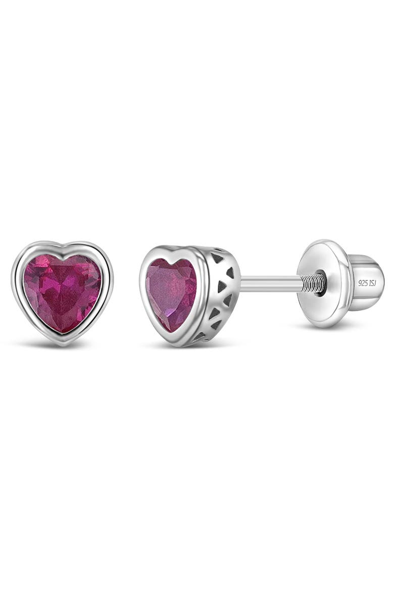 Cubic Zirconia Birthstone Heart Earrings, Main, color, July